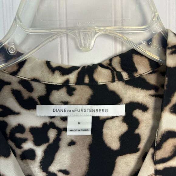 Diane Von Furstenburg Blouse Silk 8 Leopard Long Sleeve Career Casual - Picture 5 of 8